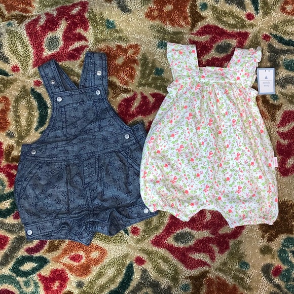 NWT Baby Gap Girls Size 3-6 Months Blue Striped Embroidered Bubble Romper